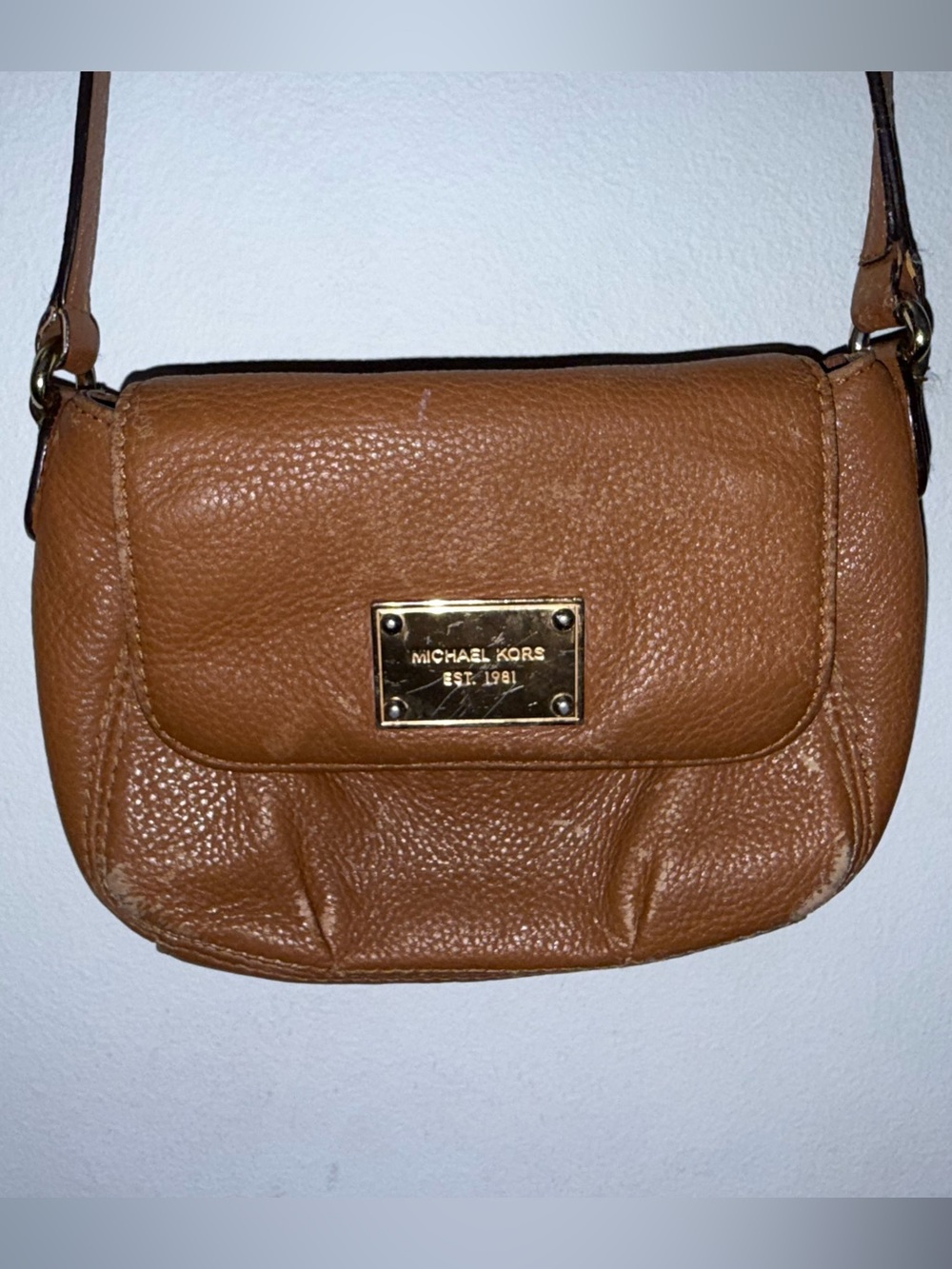 Mini Michael Kors Brown Pebbled Leather Crossbody with Gold Plate